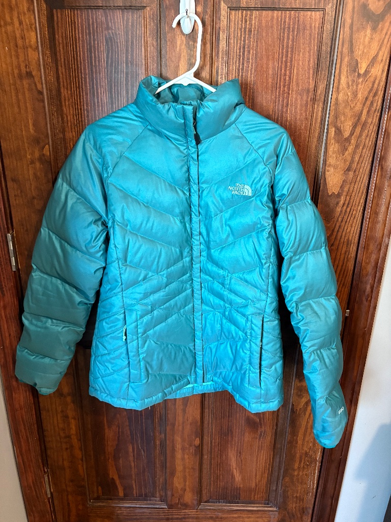 The North Face Teal Coat, Size Large Women, No Hood, Aconcagua 550 Down, Used